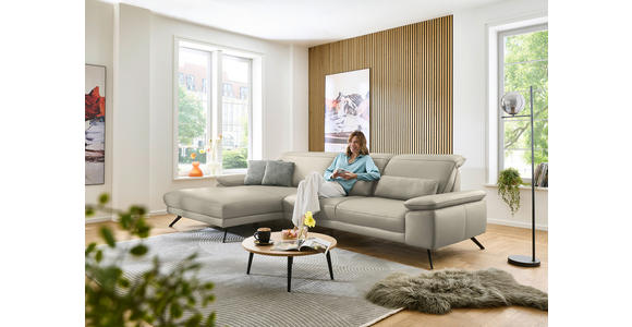 ECKSOFA in Echtleder Ecru 193/332 cm - Ecru/Schwarz, Design, Leder/Metall (193/332cm) - Dieter Knoll