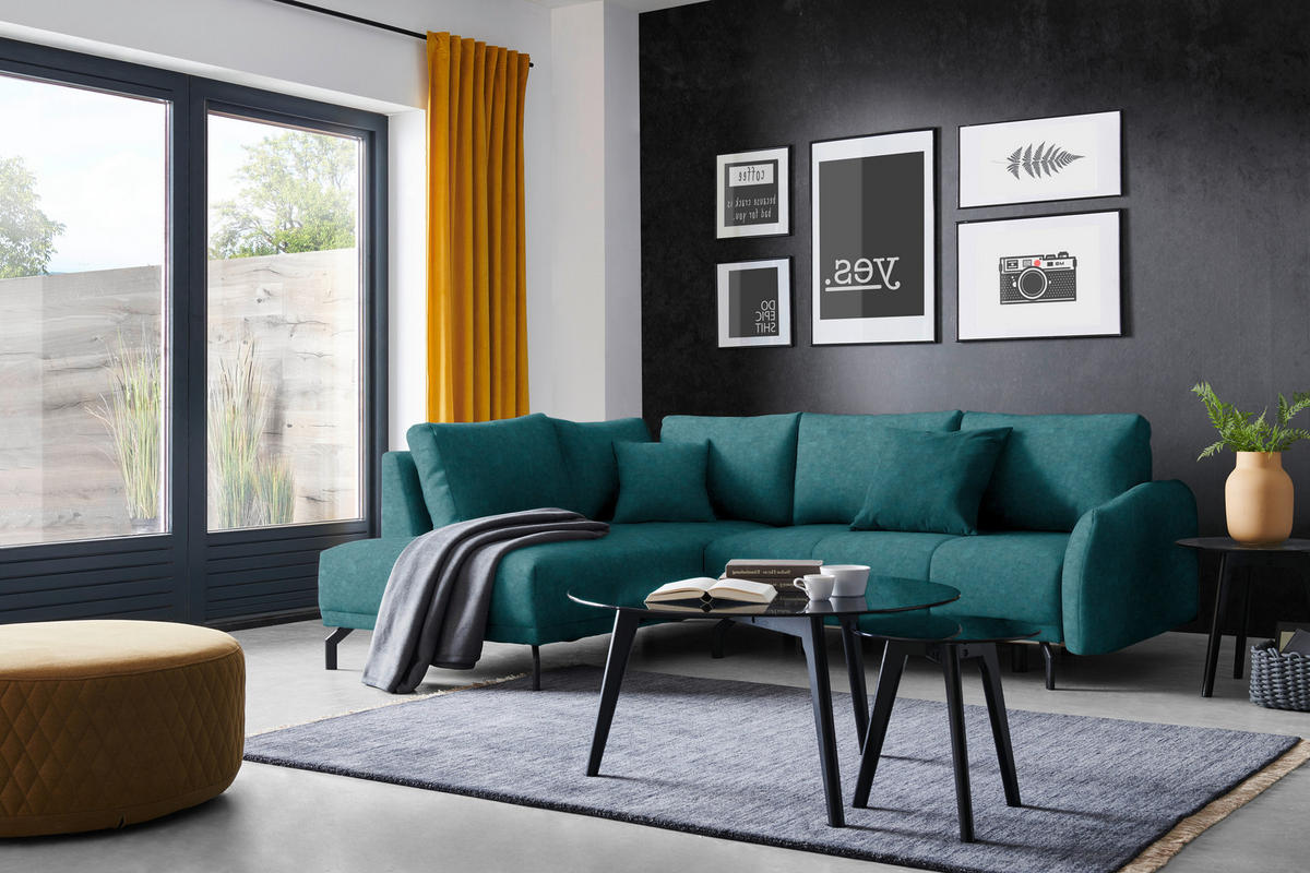 ECKSOFA in Webstoff Petrol  191/250 cm  - Petrol/Schwarz, LIFESTYLE, Textil/Metall (191/250cm) - Carryhome