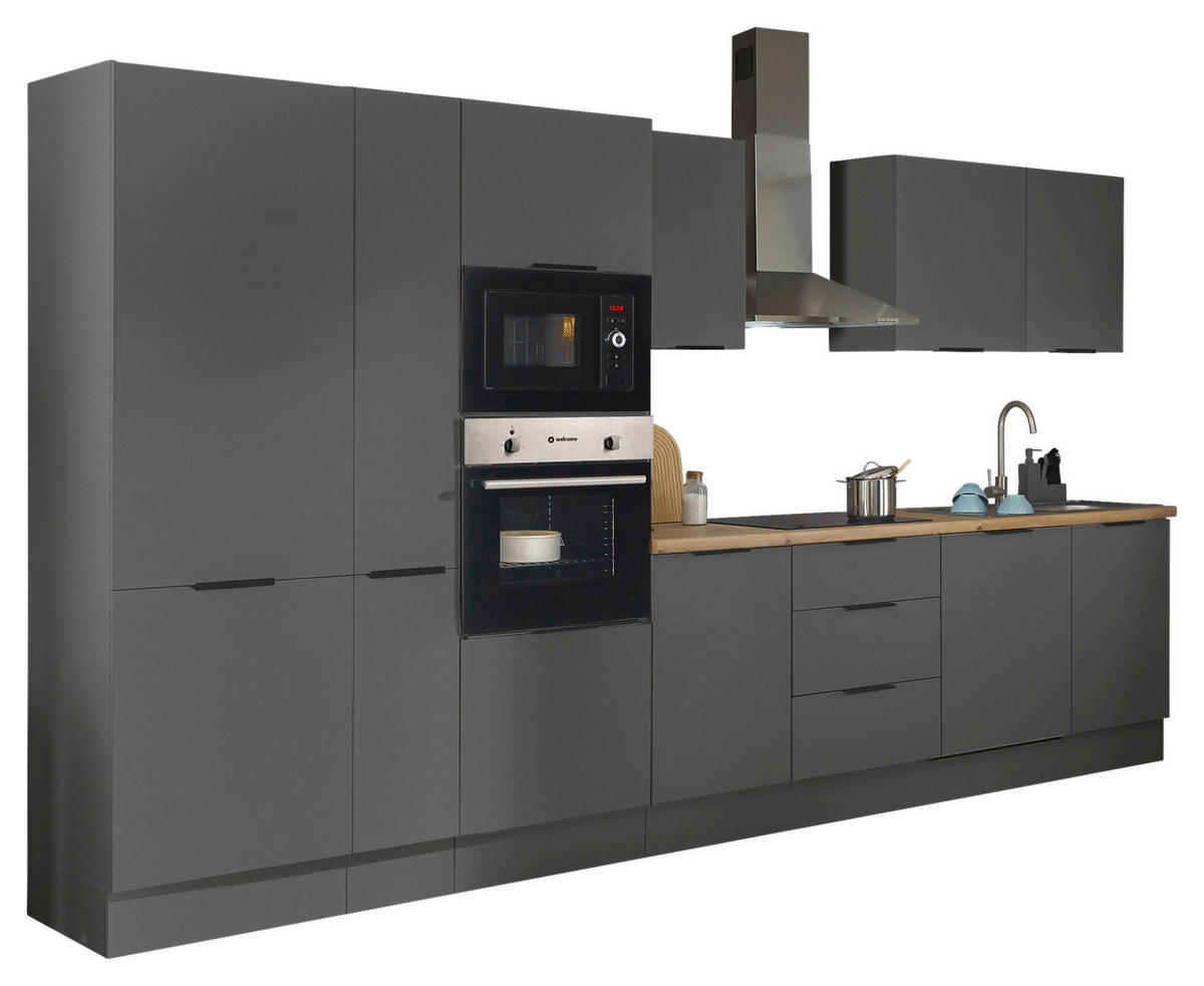 KÜCHENBLOCK   in Graphitfarben  - Schwarz/Graphitfarben, Basics, Holzwerkstoff/Metall (370/211/60cm) - Xora