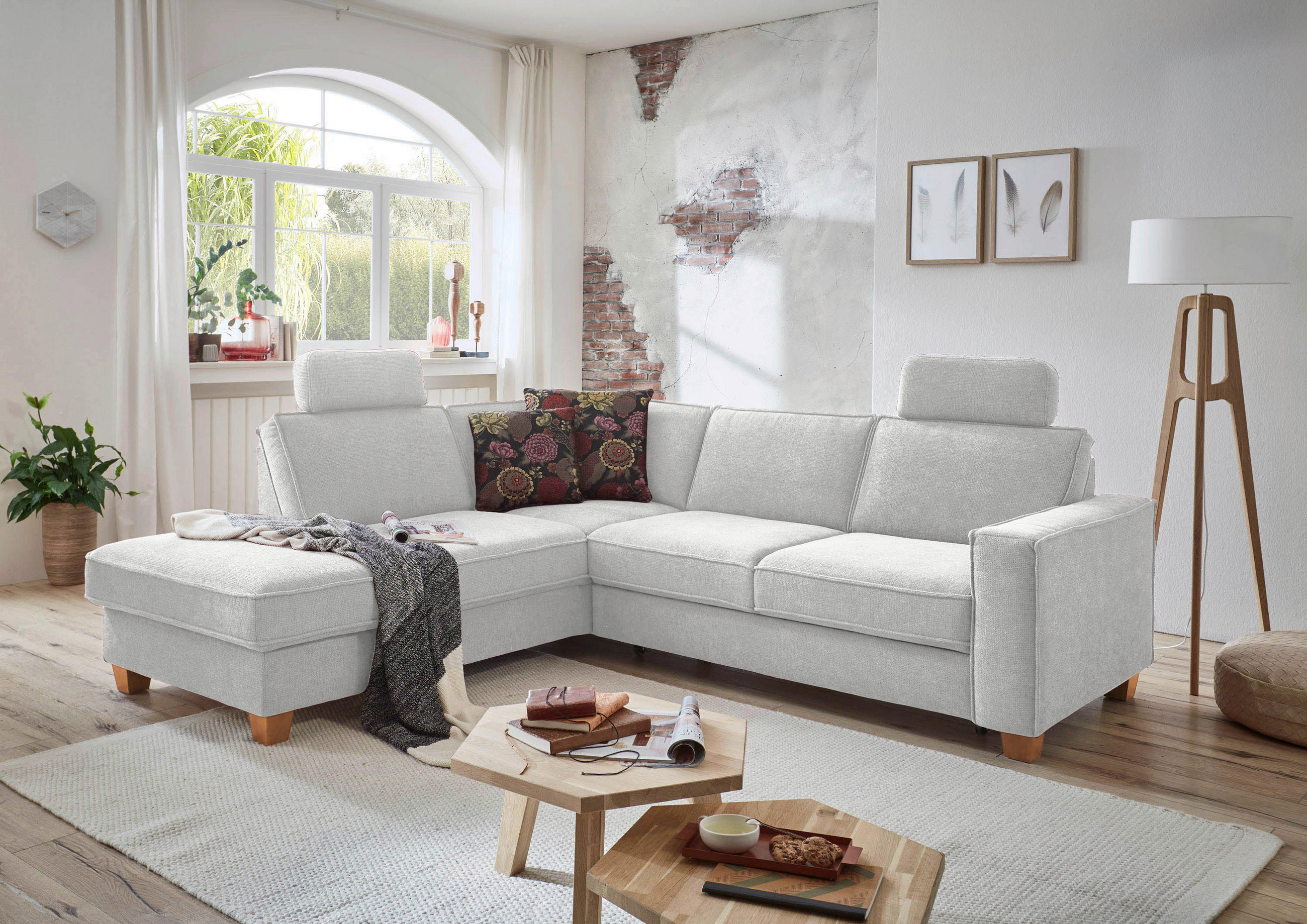 ECKSOFA in Flachgewebe Silberfarben  - Eichefarben/Silberfarben, Konventionell, Holz/Textil (213/236cm) - Sit & More