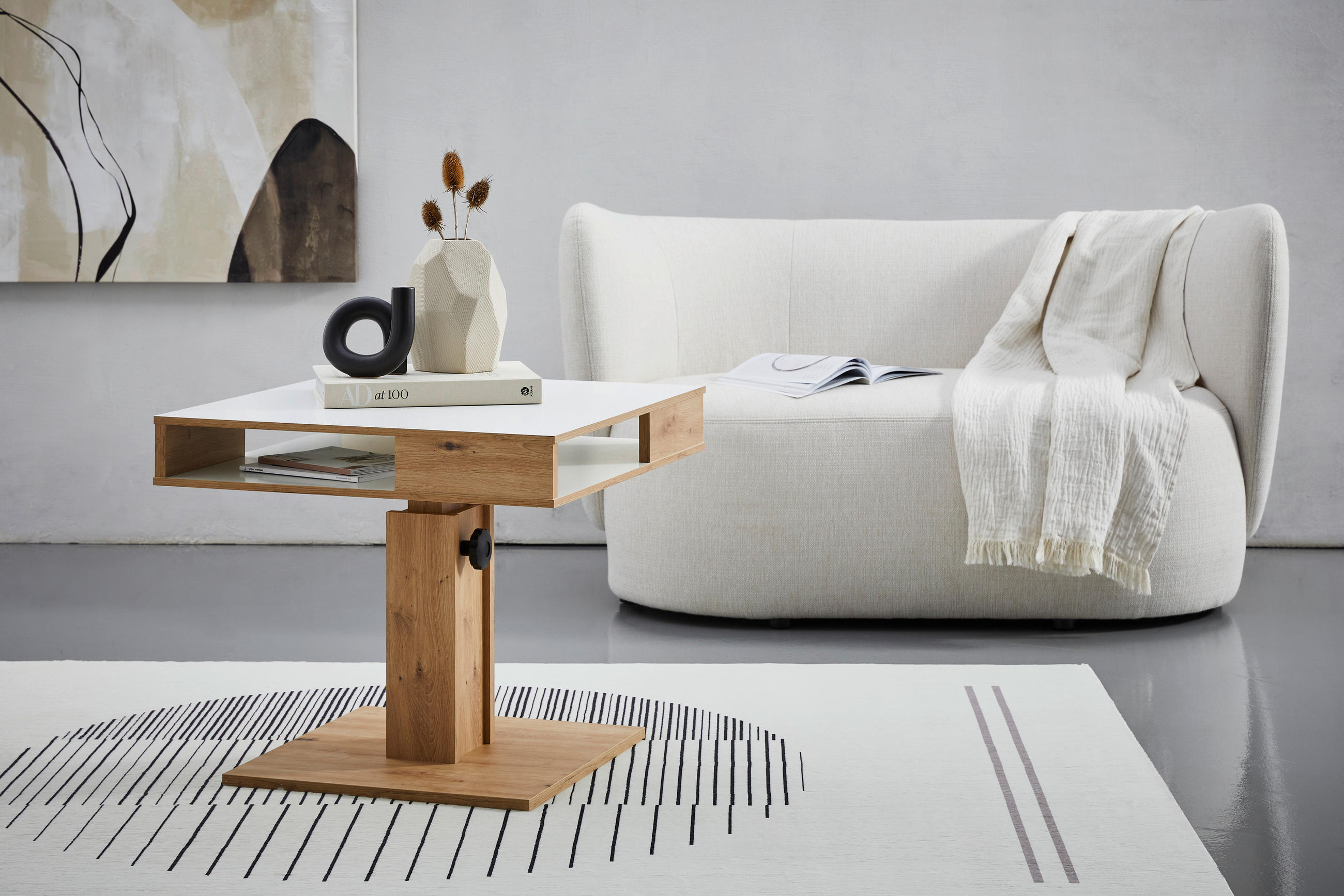 COUCHTISCH in Holzwerkstoff  - Wildeiche/Weiß, Basics, Holzwerkstoff (65/52-77/65cm) - P & B
