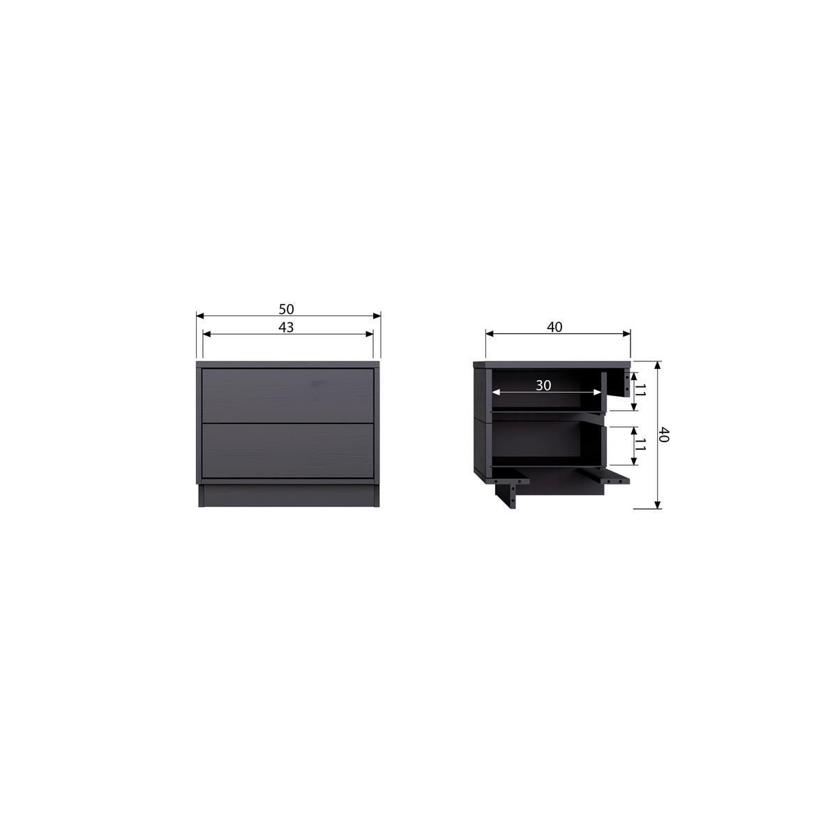 LOWBOARD Finca  in 50/40/40 cm  - Schwarz, Design, Holz (50/40/40cm) - Livetastic