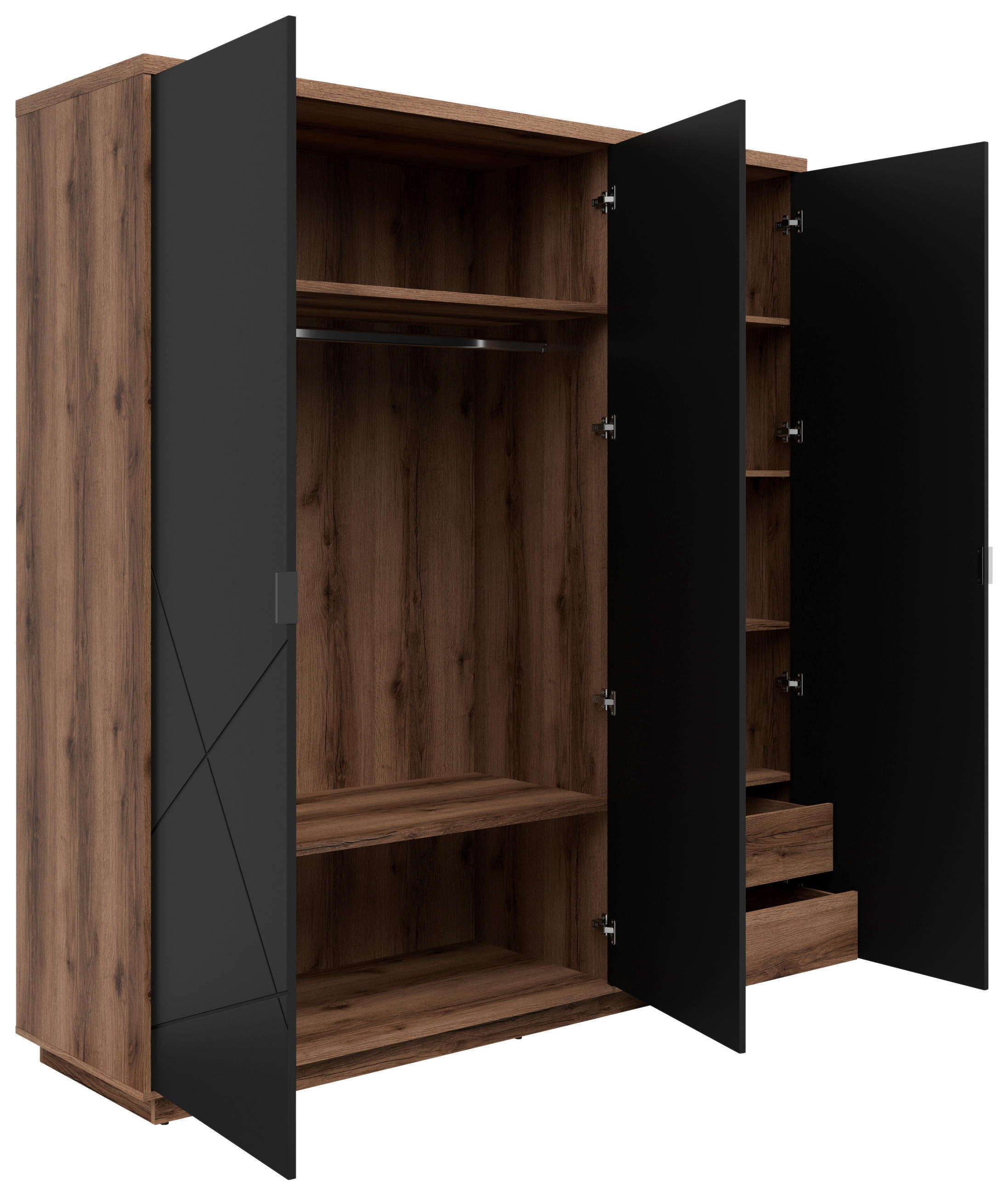 DREHTÜRENSCHRANK 180/200,5/56,5 cm 3-türig Schwarz, Eichefarben - Eichefarben/Schwarz, MODERN, Holzwerkstoff/Metall (180/200,5/56,5cm) - MID.YOU