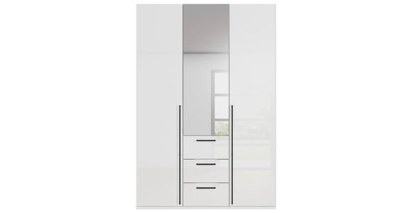 DREHTÜRENSCHRANK 151/235/61 cm,  in Weiß, Weiß Hochglanz, 3-türig  - Weiß Hochglanz/Schwarz, Basics, Glas/Holzwerkstoff (151/235/61cm) - Novel