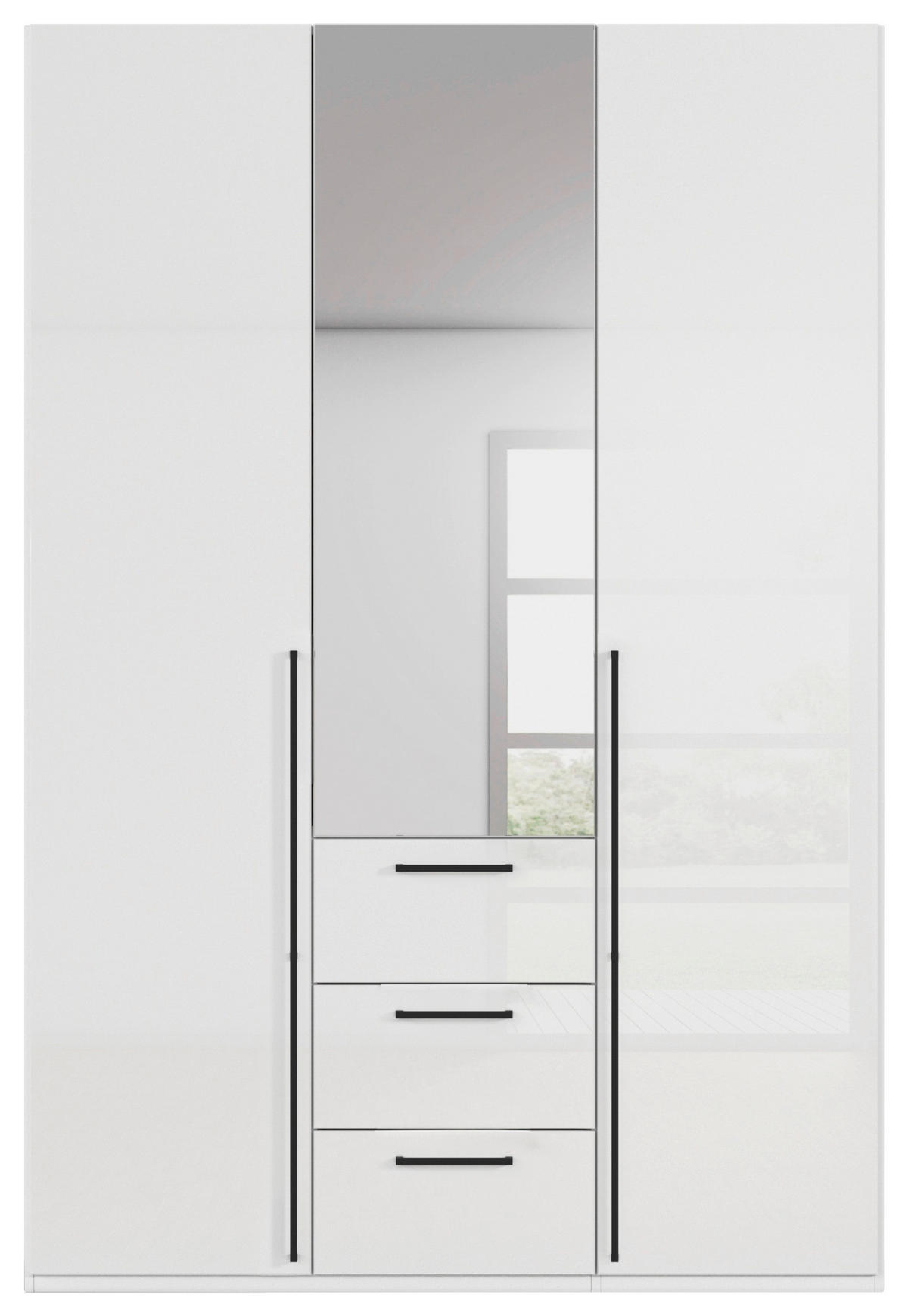 DREHTÜRENSCHRANK 151/235/61 cm,  in Weiß, Weiß Hochglanz, 3-türig  - Weiß Hochglanz/Schwarz, Basics, Glas/Holzwerkstoff (151/235/61cm) - Novel