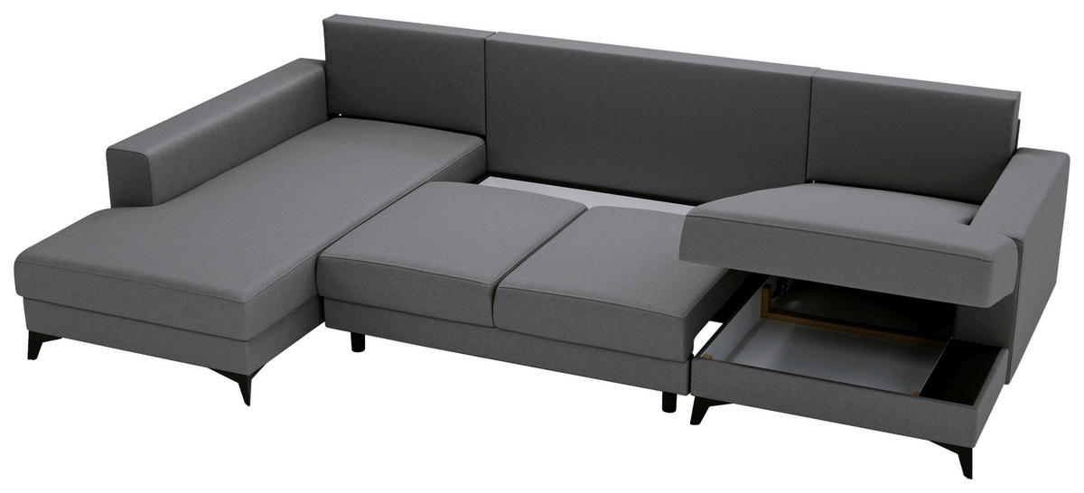 WOHNLANDSCHAFT in Flachgewebe Grau  - Schwarz/Grau, Design, Textil/Metall (190/339/156cm) - Livetastic