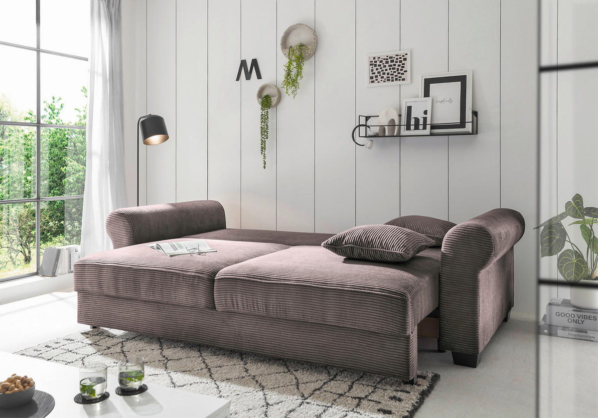 SCHLAFSOFA  mit Stoffauswahl, Liegefunktion, Rücken echt Cord Braun  - Schwarz/Braun, KONVENTIONELL, Kunststoff/Textil (250/95/125cm) - Hom`in