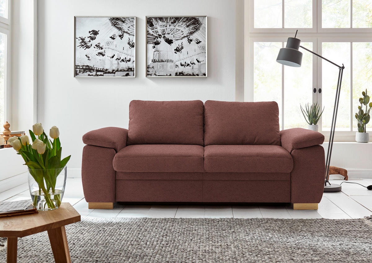 SCHLAFSOFA Chenille Weinrot  - Eiche Bianco/Weinrot, KONVENTIONELL, Holz/Textil (196/90/100cm) - Beldomo Style