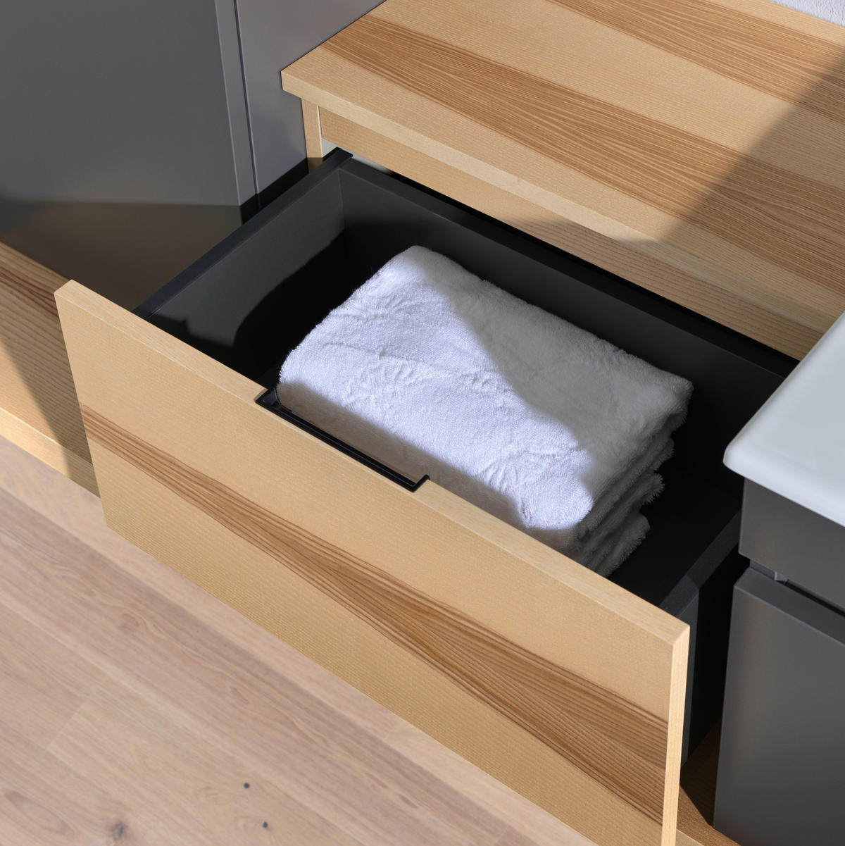 BADEZIMMER  in 207 cm  - Graubraun/Eschefarben, MODERN, Glas/Holz (207cm) - Novel