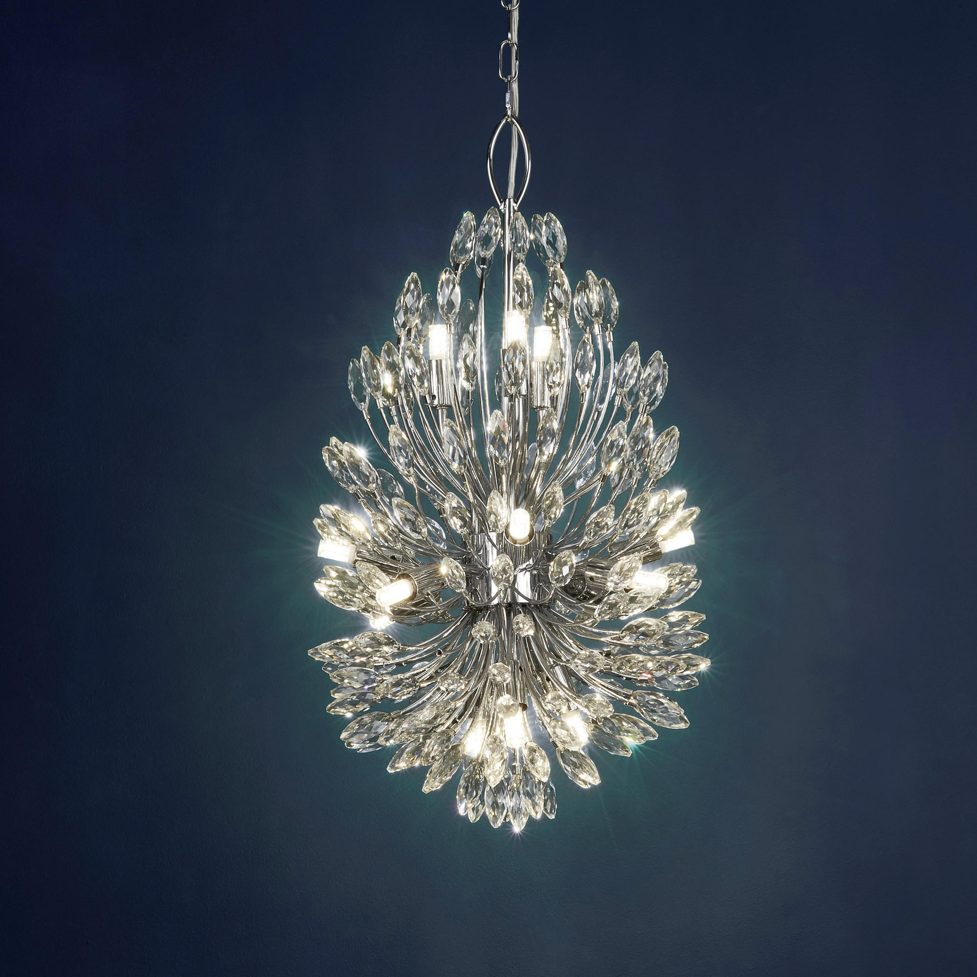 KRISTALL-HÄNGELEUCHTE 64/37/37 cm   - Klar/Chromfarben, Design, Glas/Metall (64/37/37cm) - Searchlight
