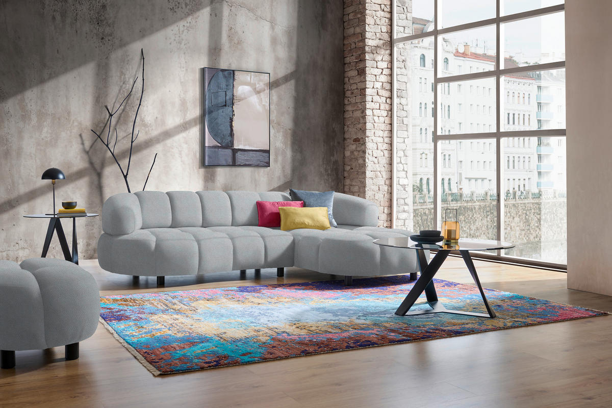 ECKSOFA in Webstoff Hellgrau  284/183 cm  - Hellgrau/Schwarz, Design, Holz/Textil (284/183cm) - Welnova