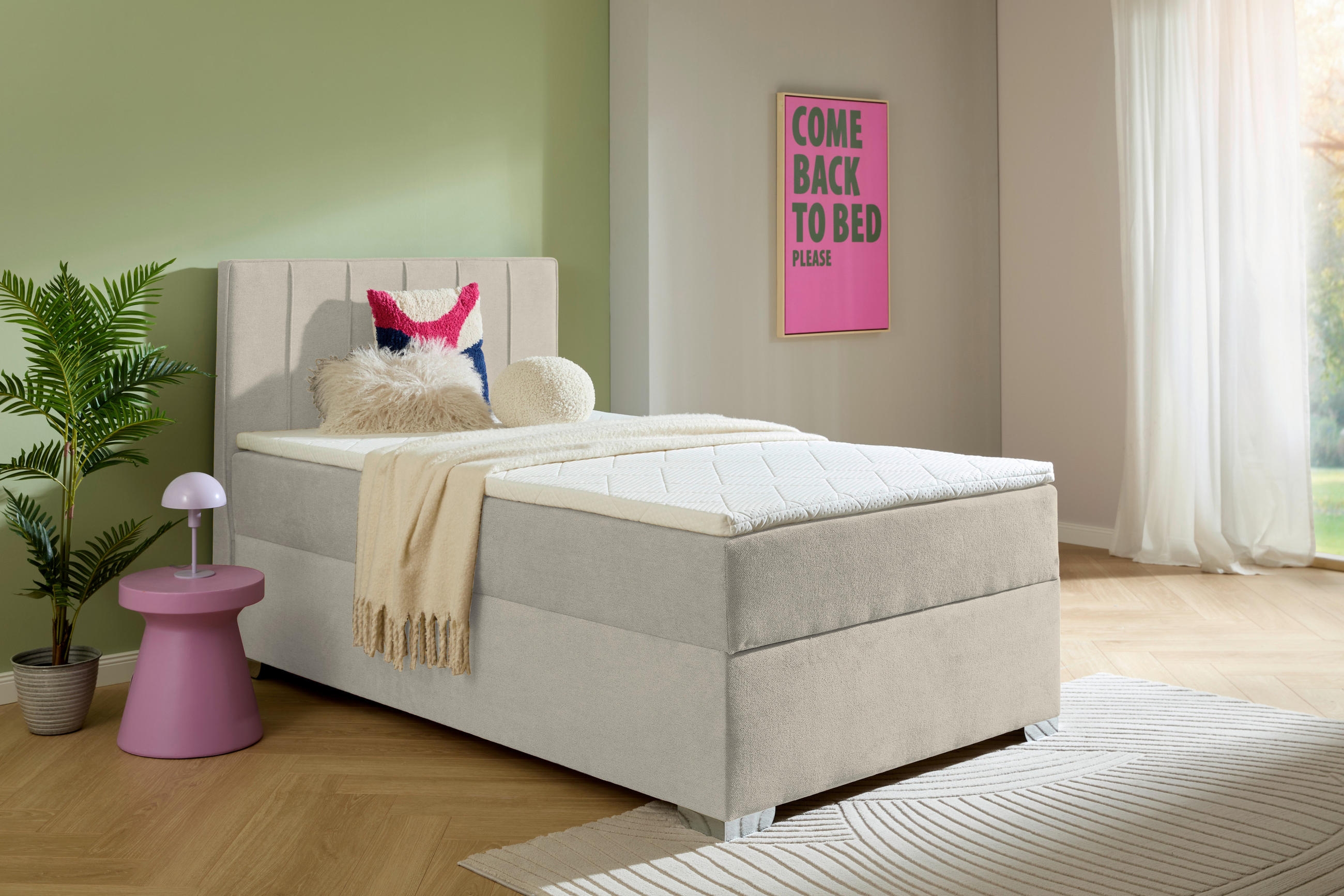 BOXBETT 120/200 cm  in Creme  - Chromfarben/Creme, Trend, Kunststoff/Textil (120/200cm) - Boxxx
