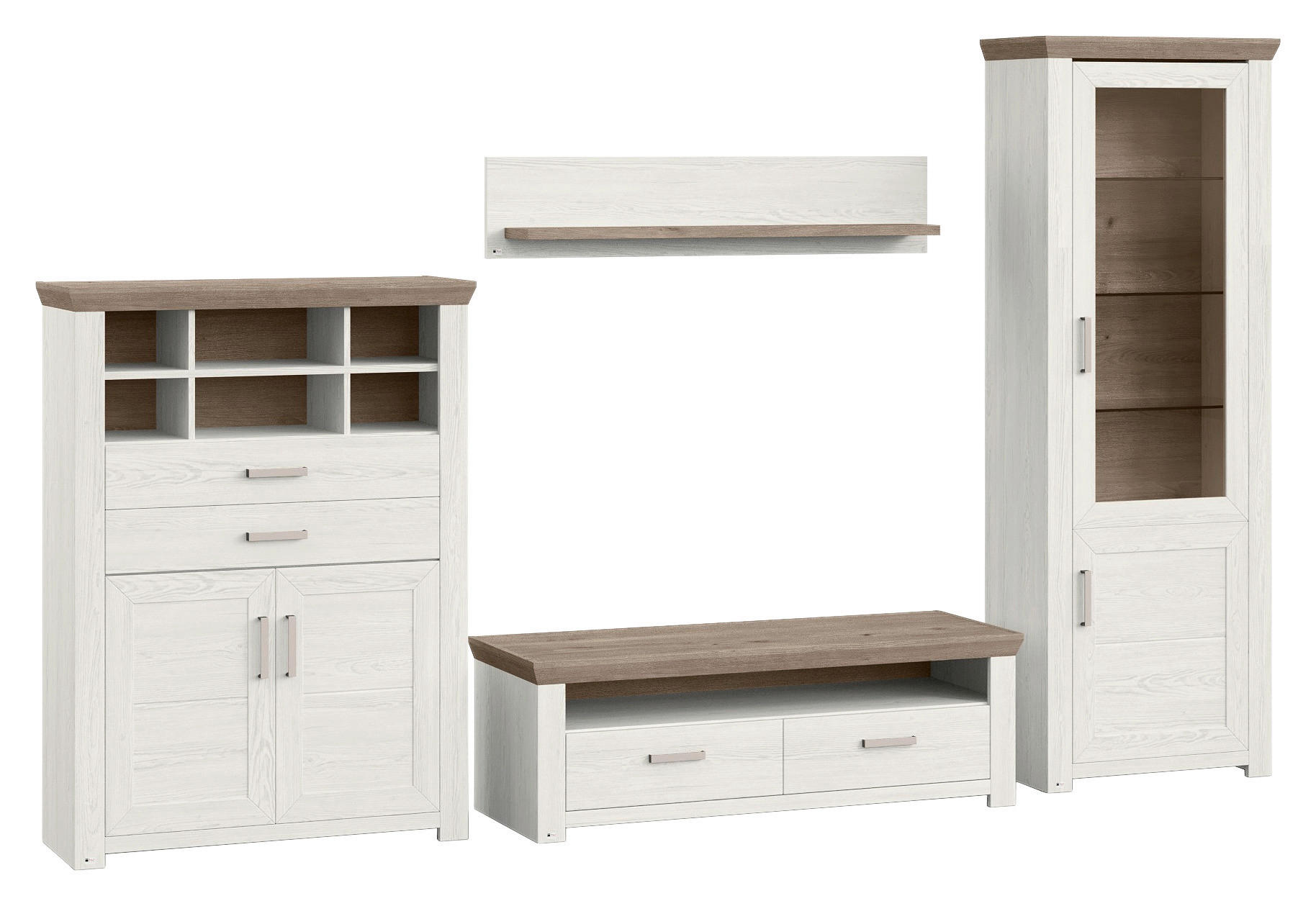 WOHNWAND  in Weiß, Eichefarben  340/206,6/51,2 cm  - Eichefarben/Weiß, Design, Glas/Holzwerkstoff (340/206,6/51,2cm) - SetOne by Musterring