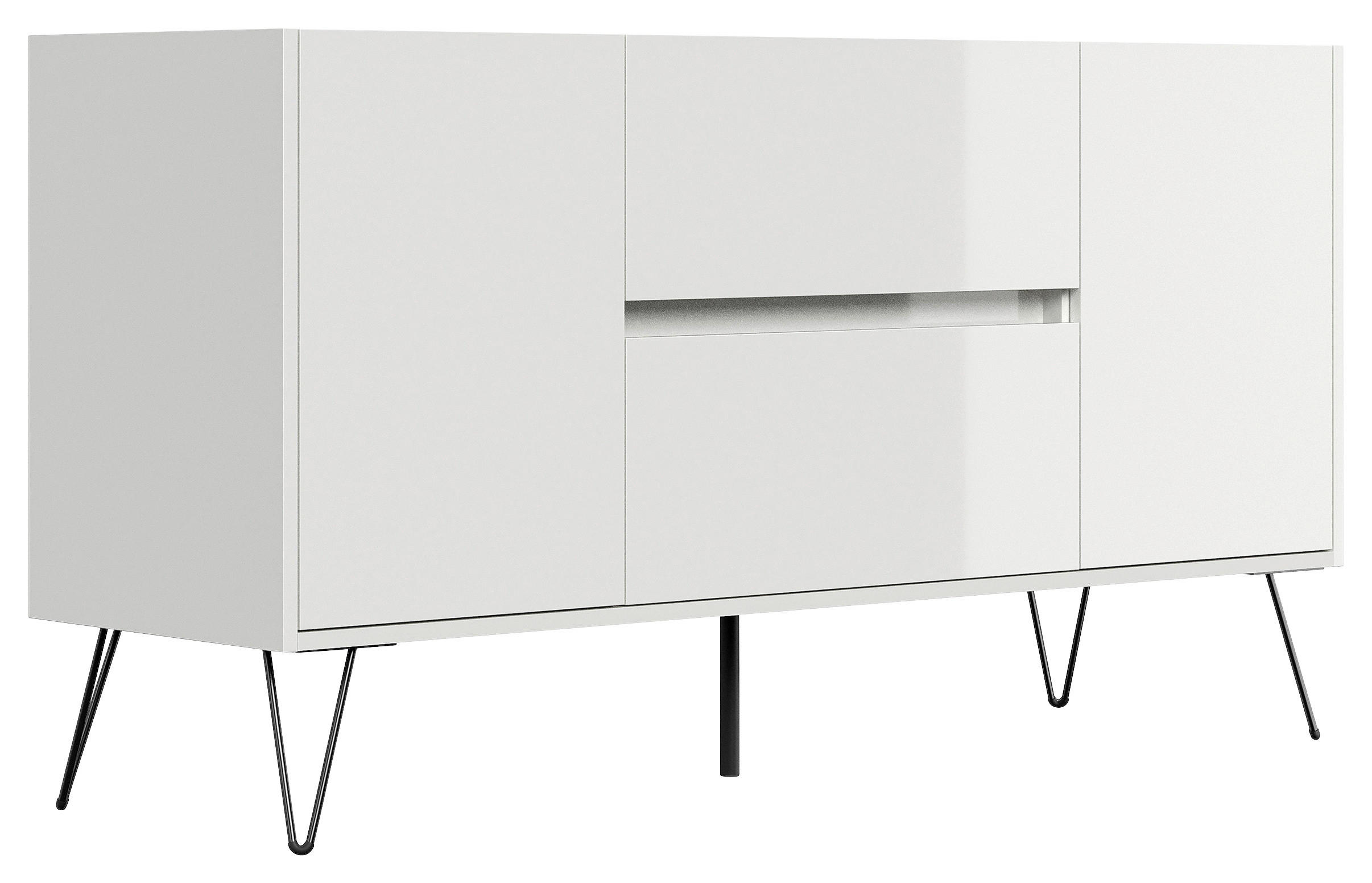 SIDEBOARD Posseik Industrial 139/75,8/42 cm 2 Schublade(n)  - Weiß Hochglanz/Schwarz, Design, Holzwerkstoff/Metall (139/75,8/42cm) - MID.YOU