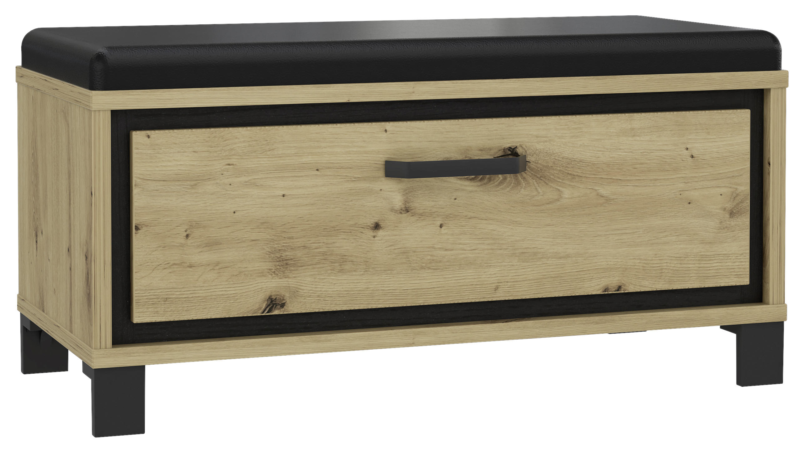GARDEROBENBANK Schwarz, Eichefarben - Eichefarben/Schwarz, Basics, Kunststoff/Metall (89,1/44,7/41,5cm) - Livetastic