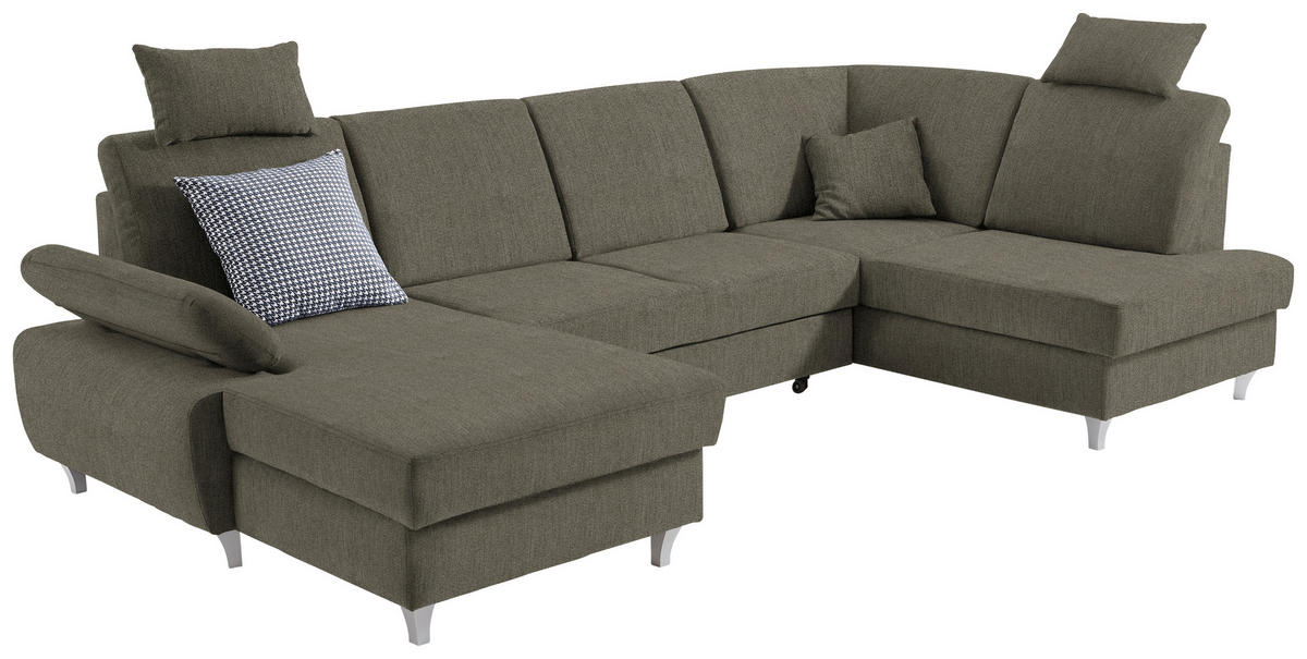 WOHNLANDSCHAFT in Struktur Braun  - Silberfarben/Braun, Konventionell, Holz/Textil (167/322/186cm) - Cantus