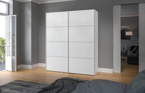 SCHWEBETÜRENSCHRANK 203/236/65 cm 2-türig Weiß  - Edelstahlfarben/Weiß, Design, Holzwerkstoff (203/236/65cm) - Boxxx