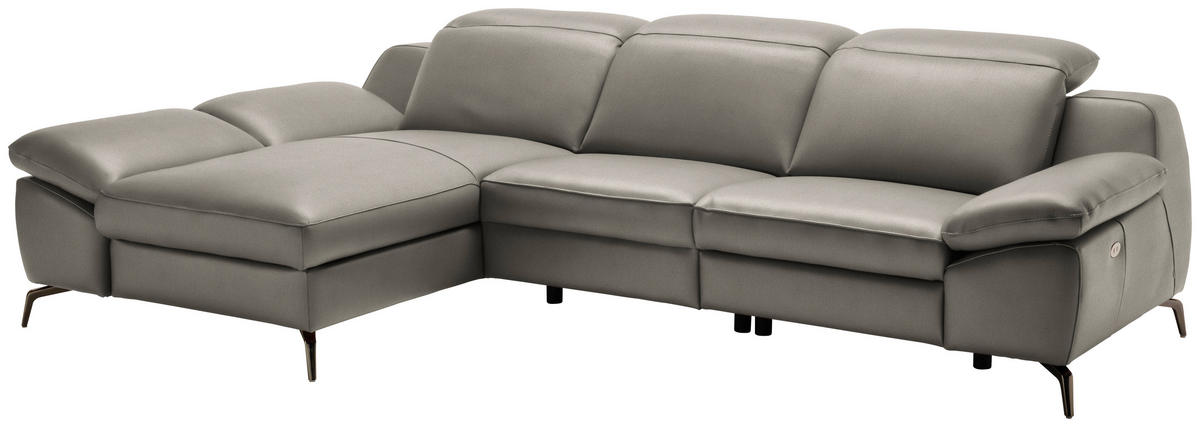 ECKSOFA in Echtleder Graubraun  183/286 cm  - Graubraun/Schwarz, Design, Leder/Metall (183/286cm) - Celina Home