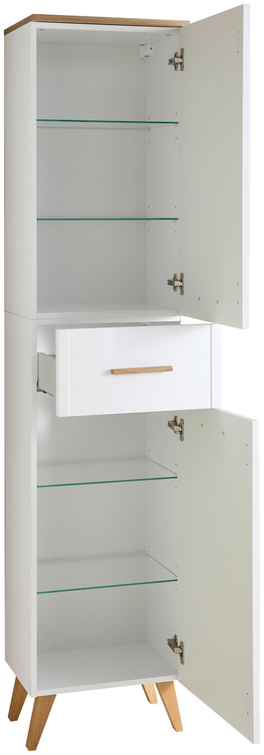 HOCHSCHRANK 45,2/184/32,5 cm  - Eichefarben/Weiß, KONVENTIONELL, Glas/Holz (45,2/184/32,5cm) - Xora