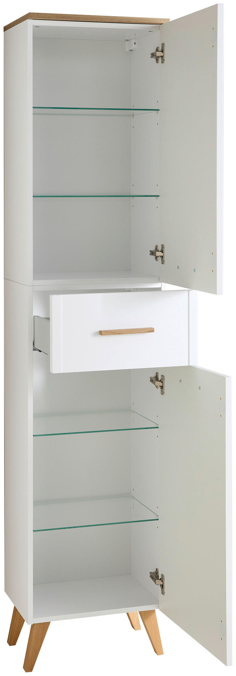 Thumbnail - Xora Hochschrank Quickset 383, Weiß, Eiche, Holz, Eiche, 4 Fächer, 1 Schubladen, einzeln stellbar, 45.2x184x32.5 cm, Mad...