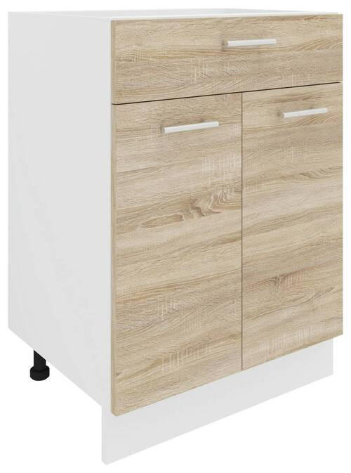 KÜCHENUNTERSCHRANK 60/82/46 cm in Weiß, Sonoma Eiche - Alufarben/Weiß, KONVENTIONELL, Holzwerkstoff/Metall (60/82/46cm) - MID.YOU