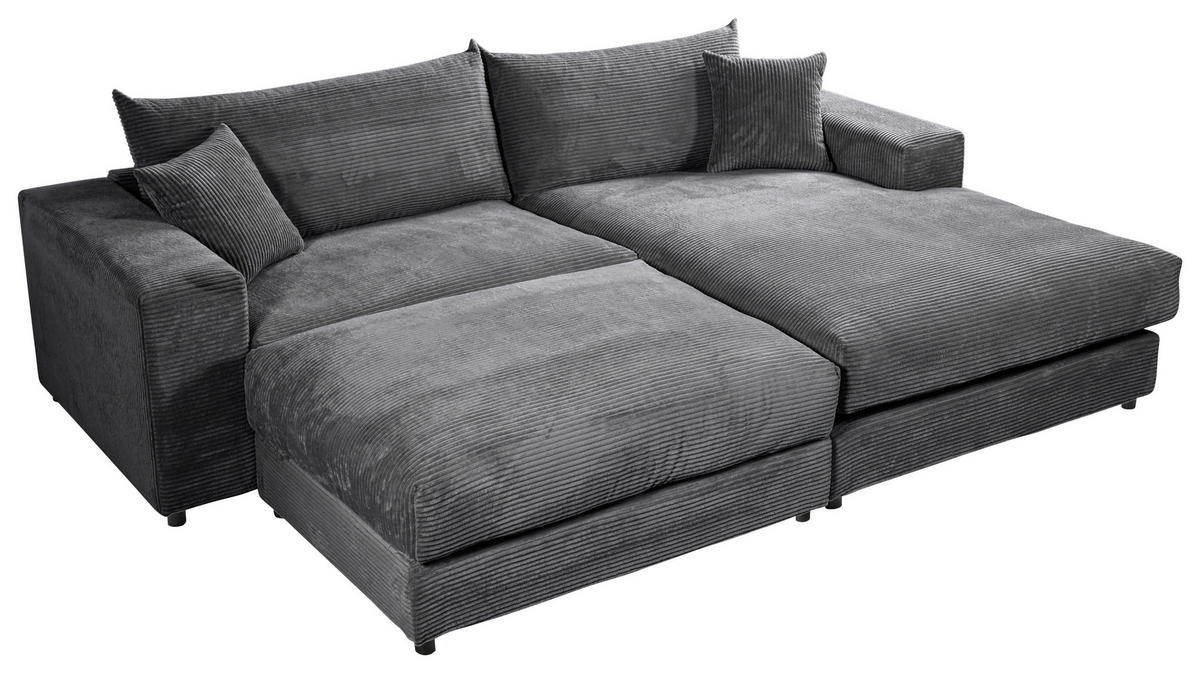 ECKSOFA FUNNY S Dunkelgrau Cord, Velours Zierkissen, Rückenkissen, Hocker  - Dunkelgrau/Schwarz, Basics, Kunststoff/Textil (265/180cm) - Livetastic