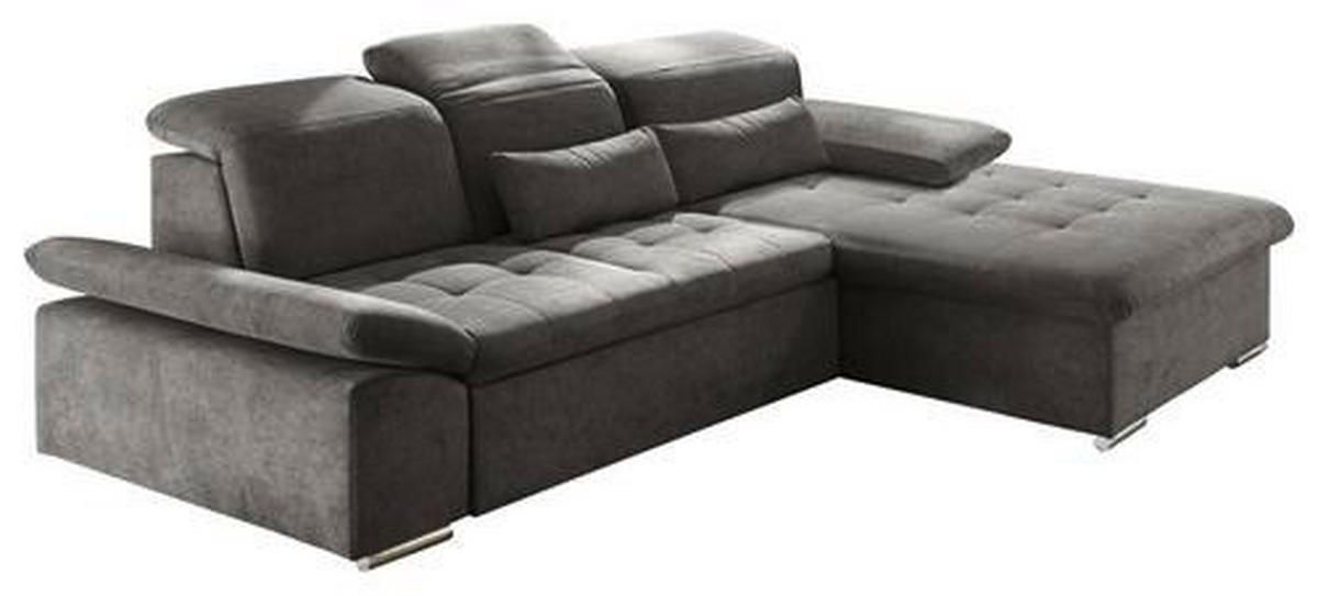ECKSOFA in Mikrovelours Dunkelgrau  - Dunkelgrau/Silberfarben, Konventionell, Holzwerkstoff/Kunststoff (276/188cm) - MID.YOU