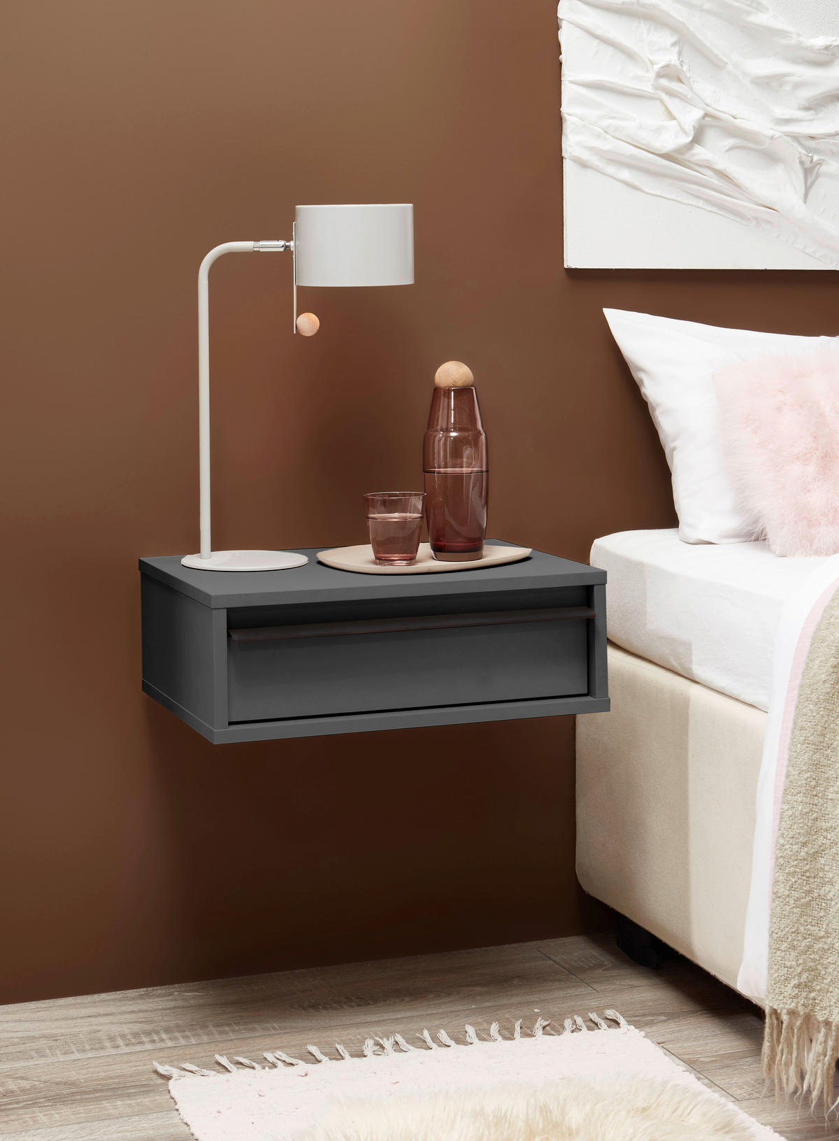 NACHTKÄSTCHEN 50/17/34 cm  in Graphitfarben  - Schwarz/Graphitfarben, KONVENTIONELL, Holzwerkstoff/Metall (50/17/34cm) - Chameo