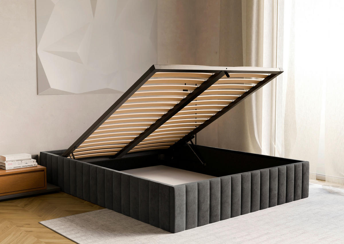 POLSTERBETT Bettkasten, Lattenrost 120/200 cm  in Schwarz  - Schwarz, Design, Holz/Textil (120/200cm) - Boxxx