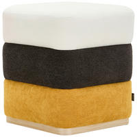 HOCKER Chenille Kiefer Gelb, Schwarz, Weiß  - Gelb/Schwarz, LIFESTYLE, Holz/Textil (42/46/42cm) - Xora