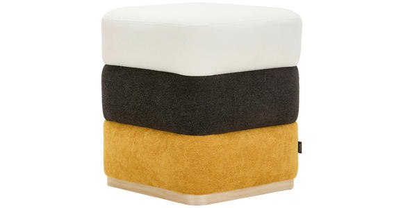 HOCKER Chenille Kiefer Gelb, Schwarz, Weiß  - Gelb/Schwarz, LIFESTYLE, Holz/Textil (42/46/42cm) - Xora