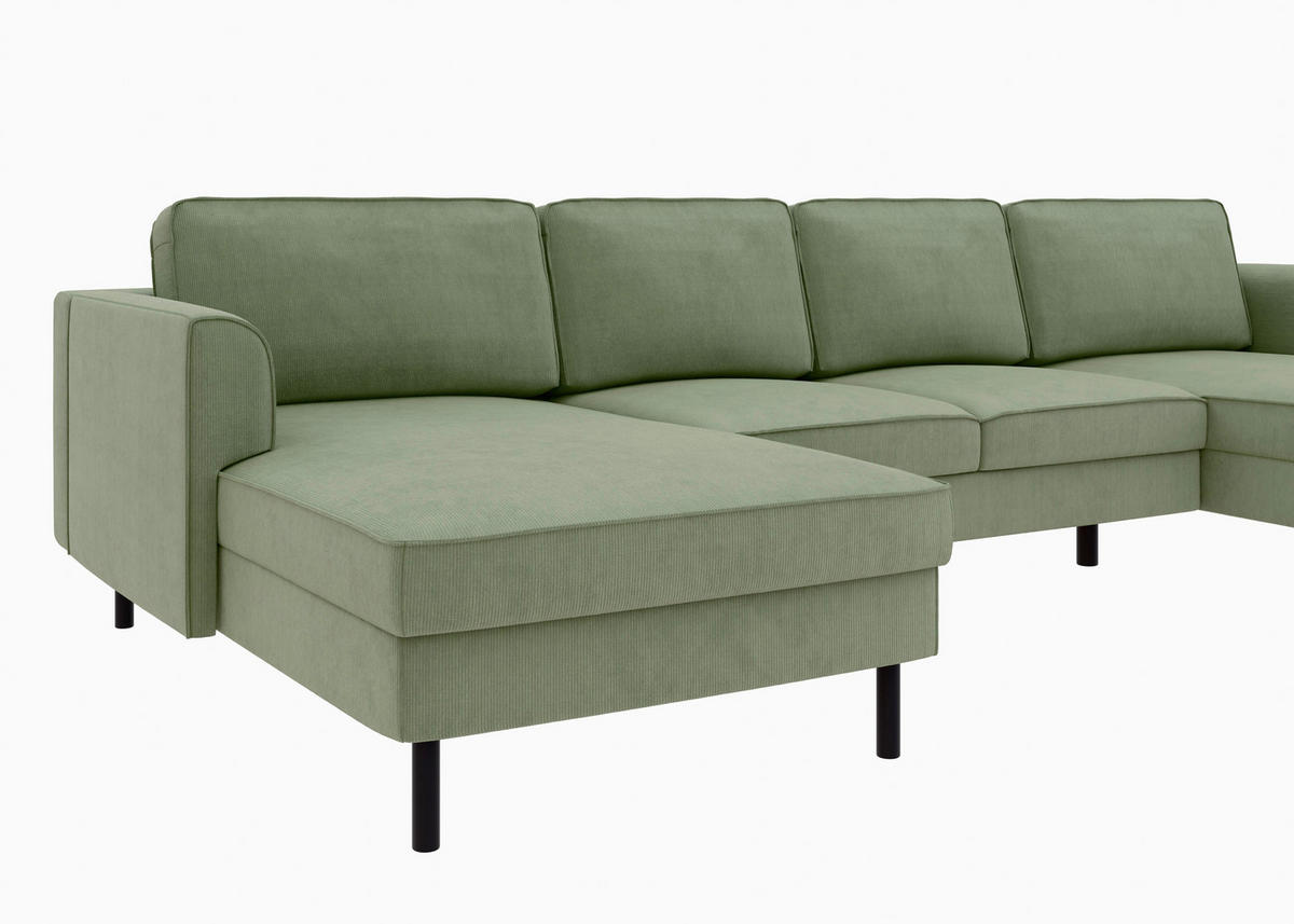 WOHNLANDSCHAFT Grün Cord  - Schwarz/Grün, MODERN, Textil/Metall (161/306/161cm) - Trendmanufaktur