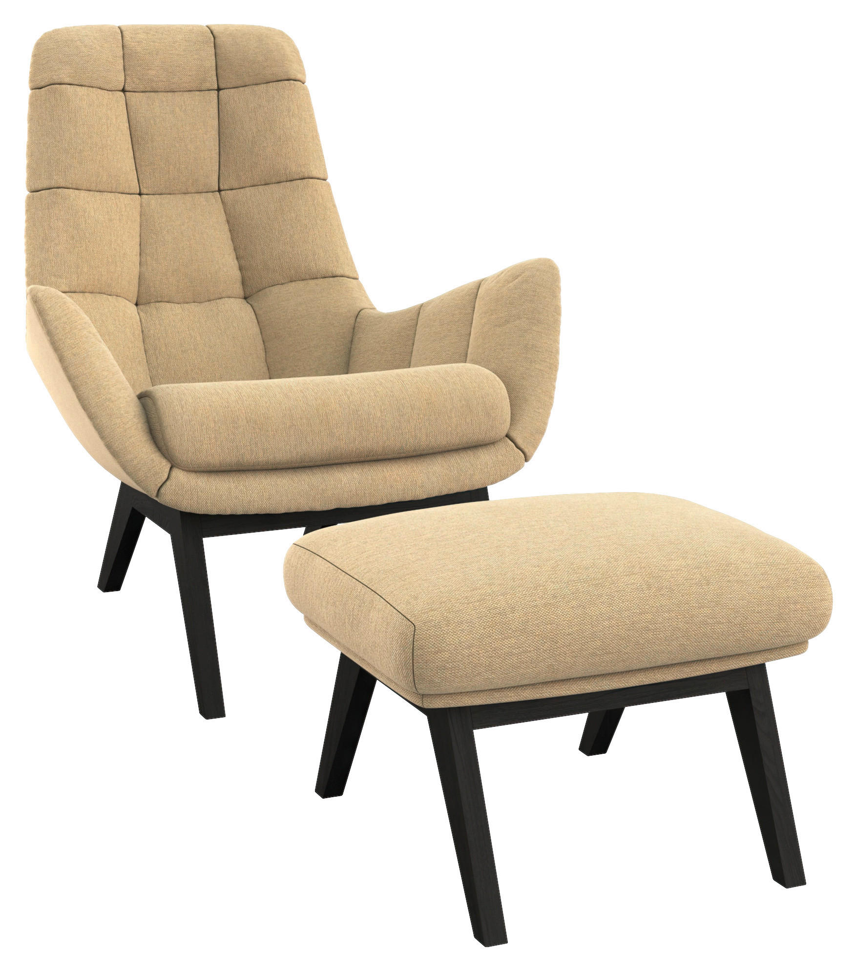 SESSELSET Flachgewebe Hocker    - Beige/Schwarz, Design, Holz/Textil (84/95/96cm) - MID.YOU