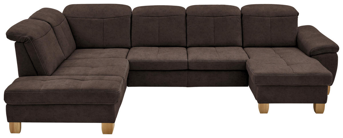 WOHNLANDSCHAFT in Mikrofaser Dunkelbraun  - Wildeiche/Dunkelbraun, Konventionell, Holz/Textil (243/343/185cm) - Voleo