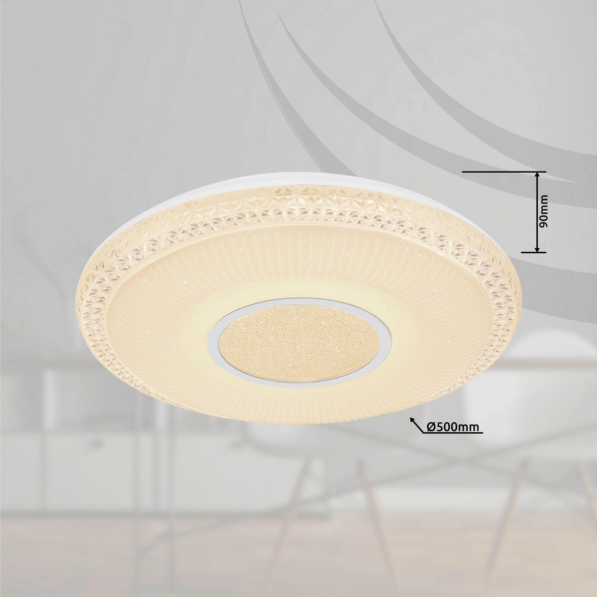 LED-DECKENLEUCHTE 50/9 cm   - Chromfarben/Opal, KONVENTIONELL, Kunststoff/Metall (50/9cm) - Globo
