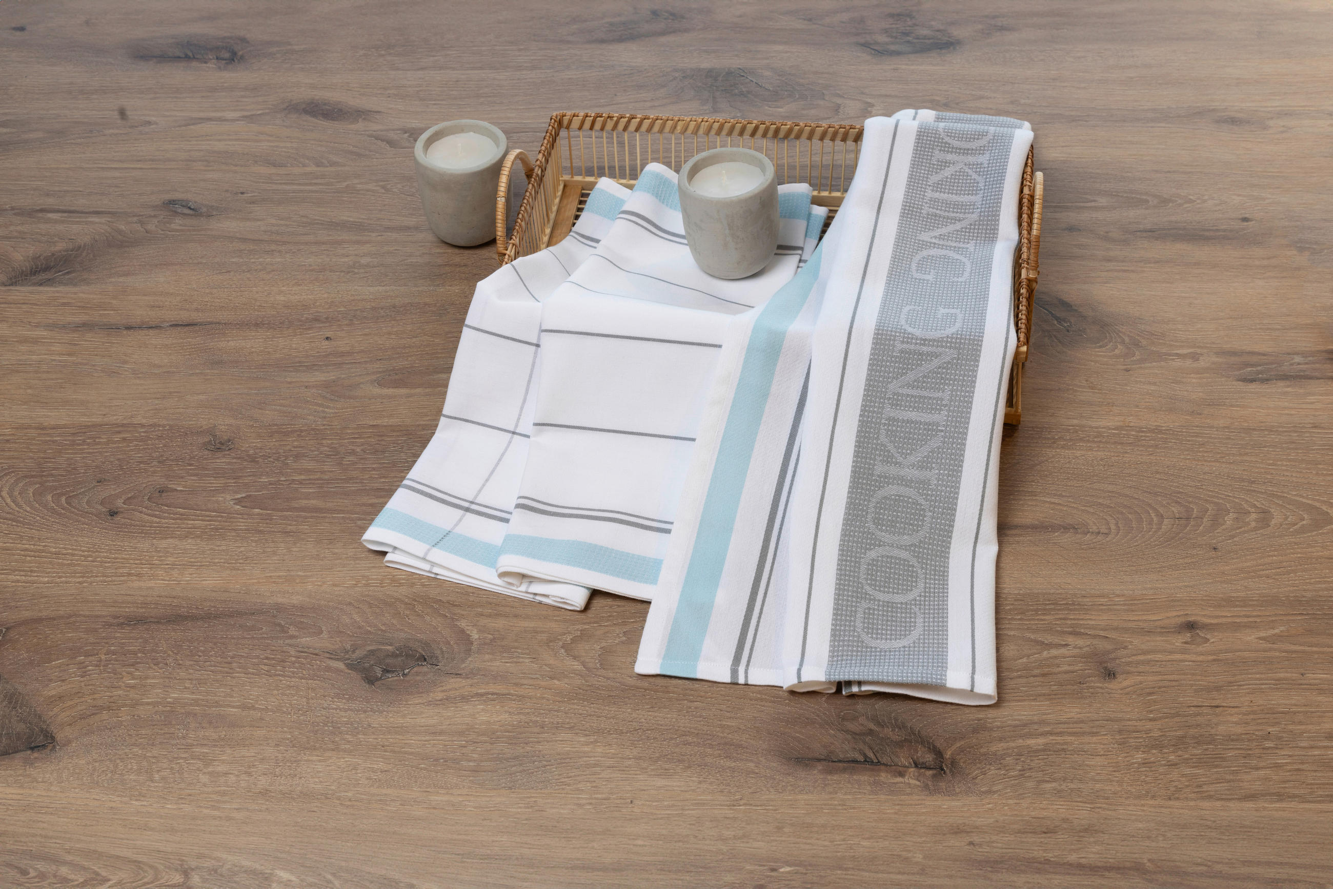 GESCHIRRTUCH-SET Weiß, Hellgrau, Hellblau  - Hellgrau/Weiß, Basics, Textil (50/0,5/70cm)