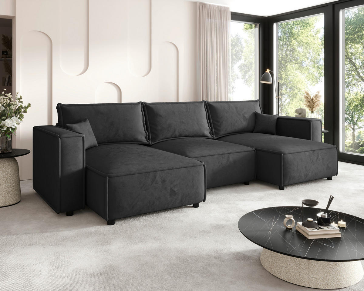 WOHNLANDSCHAFT Anthrazit Webstoff  - Anthrazit/Schwarz, MODERN, Kunststoff/Textil (153/350/153cm) - Xora