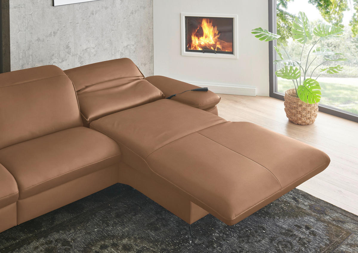 ECKSOFA  Echtleder Hellbraun  - Hellbraun/Schwarz, Design, Leder/Metall (307/169cm) - Beldomo Premium