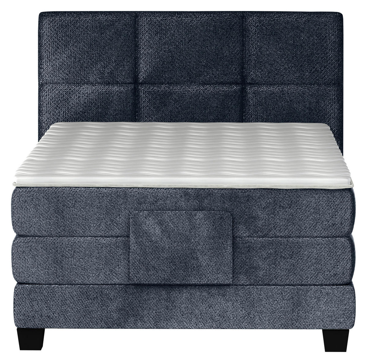 BOXSPRINGBETT 120/200 cm,  in Dunkelblau, Matratze, Topper, motorische Verstellbarkeit, Fernbedienung, H3 = fest  - Schwarz/Dunkelblau, KONVENTIONELL, Holz/Kunststoff (120/200cm) - Chameo