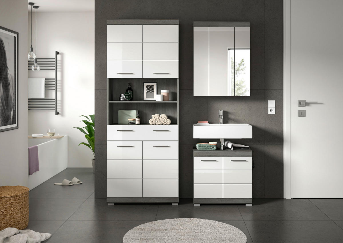 BADEZIMMER 3-teilig  in 134 cm  - Chromfarben/Weiß Hochglanz, MODERN, Holzwerkstoff/Kunststoff (134cm) - MID.YOU