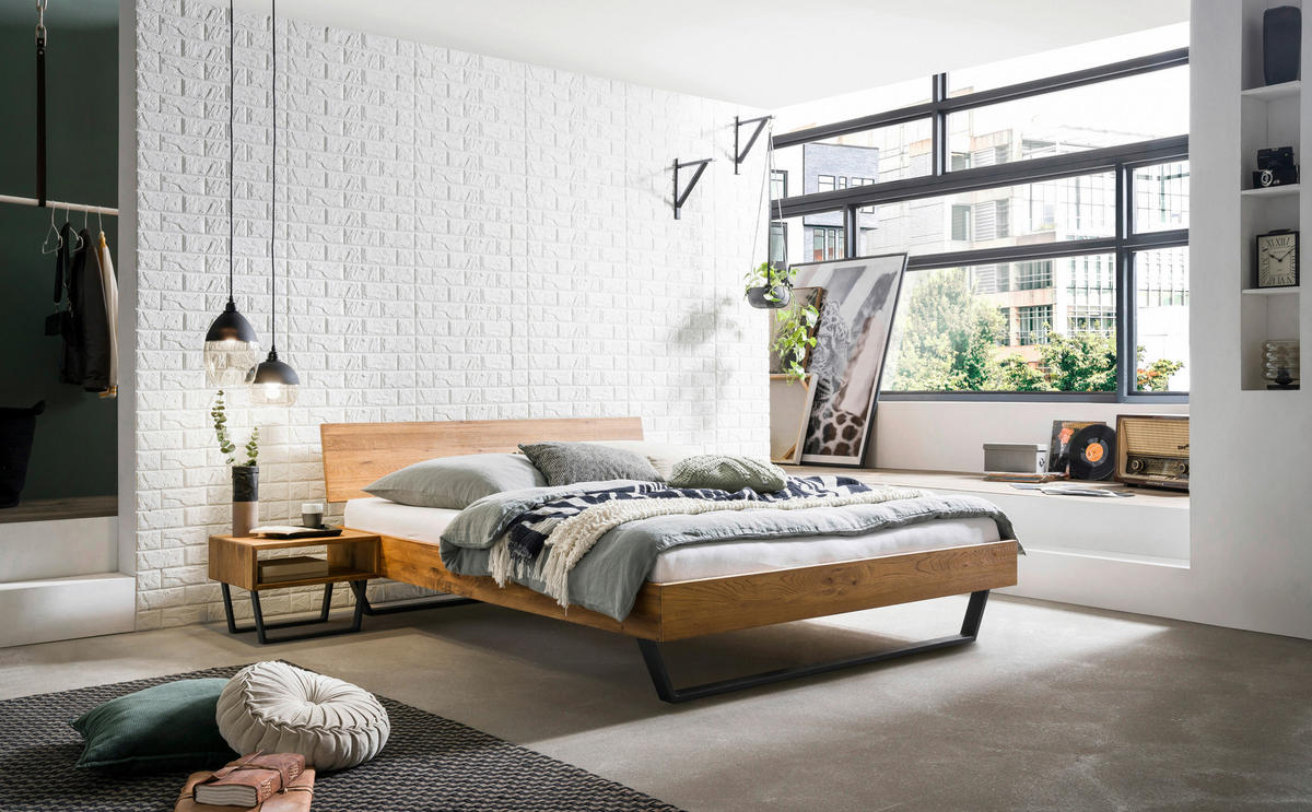 BETT 180/200 cm,  in Wildeiche,  - Wildeiche/Schwarz, Design, Holz/Metall (180/200cm) - Hasena
