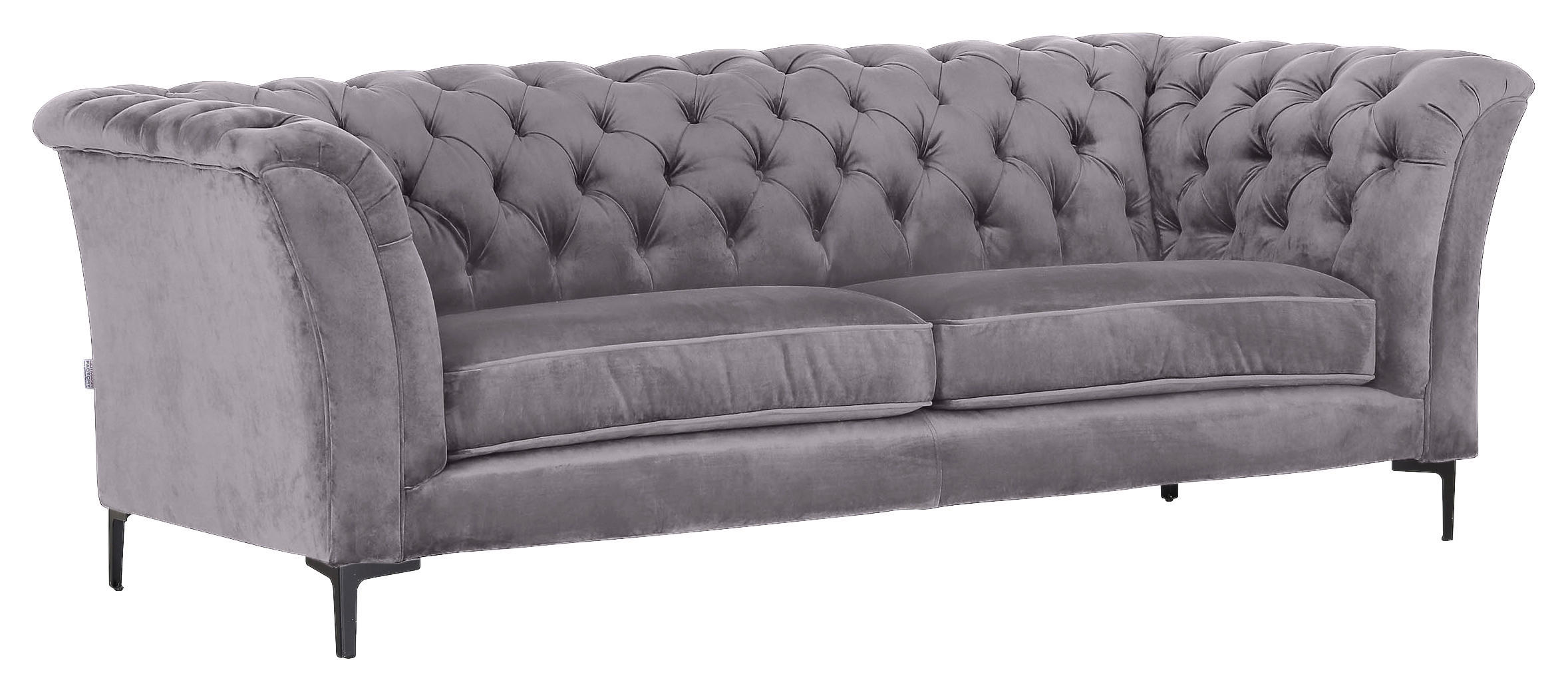 CHESTERFIELD-SOFA  in Flachgewebe Hellgrau  - Hellgrau/Schwarz, LIFESTYLE, Textil/Metall (220/80/100cm) - Landscape
