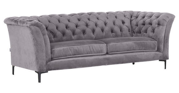CHESTERFIELD-SOFA Hellgrau Flachgewebe  - Hellgrau/Schwarz, LIFESTYLE, Textil/Metall (220/80/100cm) - Landscape