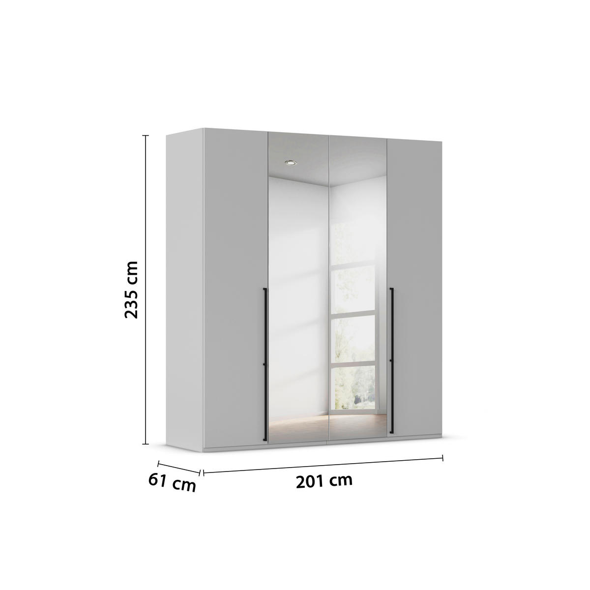 DREHTÜRENSCHRANK 201/235/61 cm,  in Graphitfarben, 4-türig  - Chromfarben/Schwarz, Basics, Glas/Holzwerkstoff (201/235/61cm) - Novel