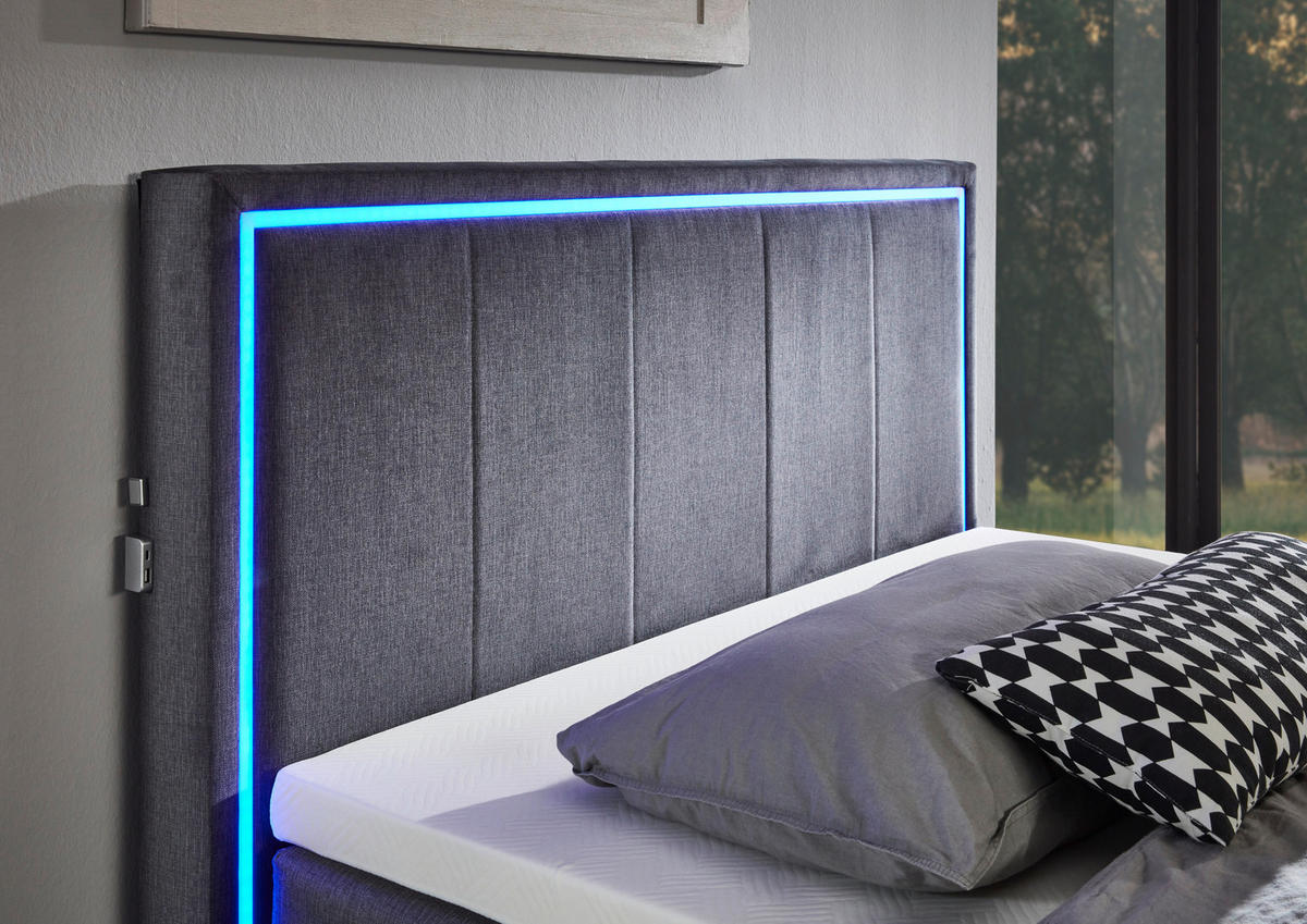 BOXSPRINGBETT 140/200 cm  in Anthrazit  - Chromfarben/Anthrazit, Design, Kunststoff/Textil (140/200cm) - Boxxx
