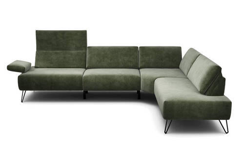 ECKSOFA in Samt Waldgrün  288-303/213 cm  - Waldgrün/Schwarz, Design, Textil/Metall (288-303/213cm) - SENSOO