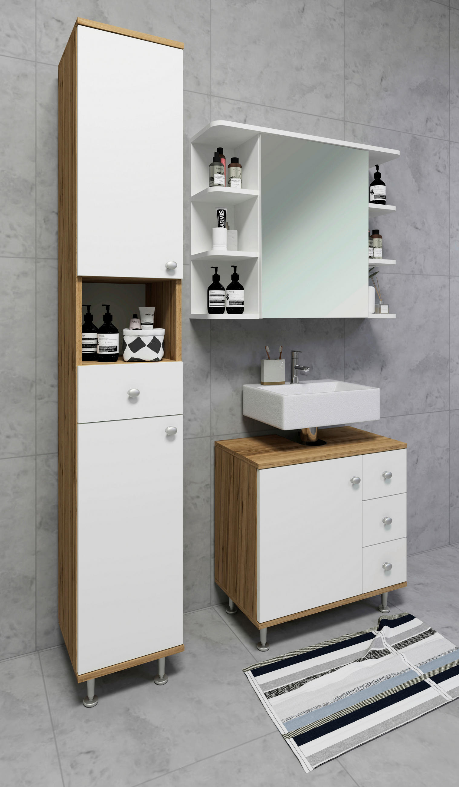 HOCHSCHRANK 30/185/31 cm - Honigeiche/Weiss, Modern, Holzwerkstoff/Kunststoff (30/185/31cm) - MID.YOU