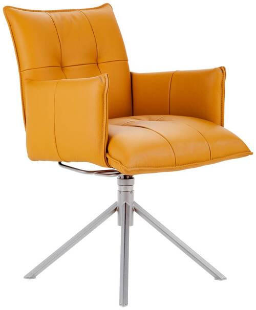 ARMLEHNSTUHL  in Echtleder pigmentiert  - Edelstahlfarben/Dunkelgelb, Design, Leder/Metall (55/85/65cm) - Valnatura