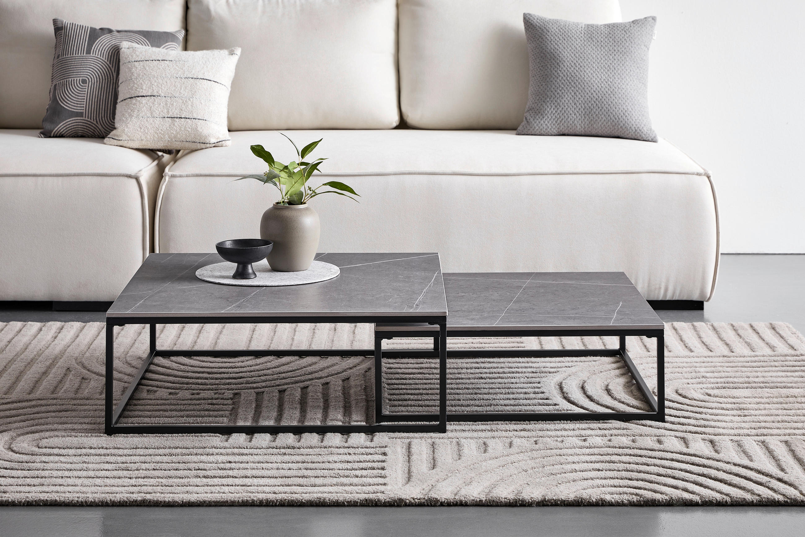 COUCHTISCHSET 75/65/27/22/75/65 cm quadratisch Grau, Schwarz  - Schwarz/Grau, Design, Keramik/Metall (75/65/27/22/75/65cm) - Livetastic