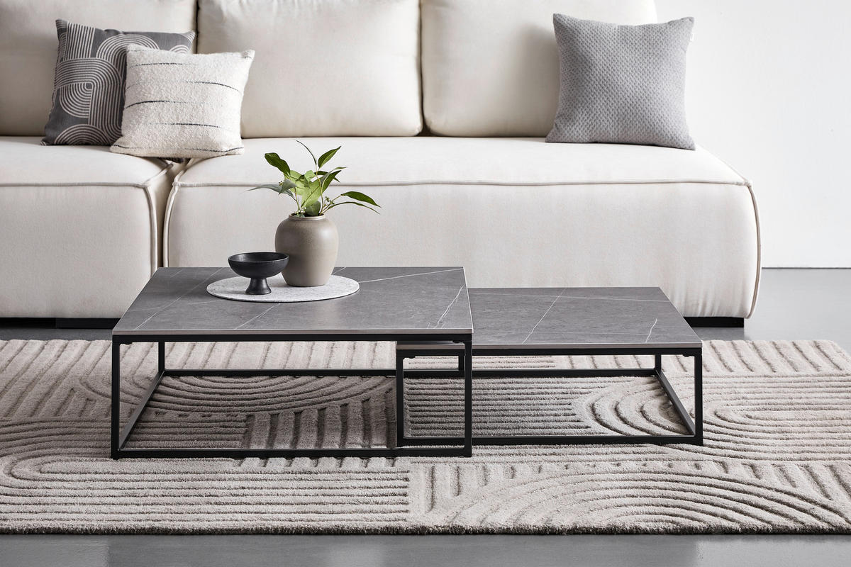 COUCHTISCHSET 75/65/27/22/75/65 cm quadratisch Grau, Schwarz  - Schwarz/Grau, Design, Keramik/Metall (75/65/27/22/75/65cm) - Livetastic